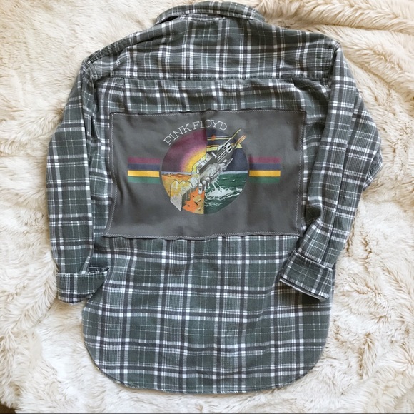 handmade Tops - Handmade Pink Floyd Patch Flannel handmade Tops - Handmade Pink Floyd Patch Flannel